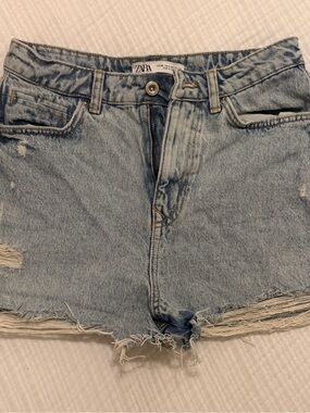ZARA Light Blue Distressed Denim Cutoff Shorts